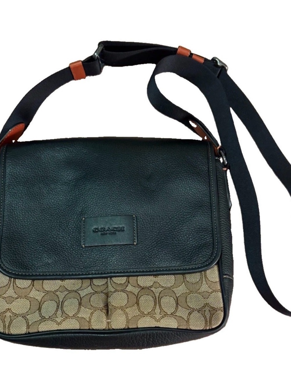 COACH Sprint Signature Jacquard Brown Black Messenger Map Bag 25 In Oak Maple